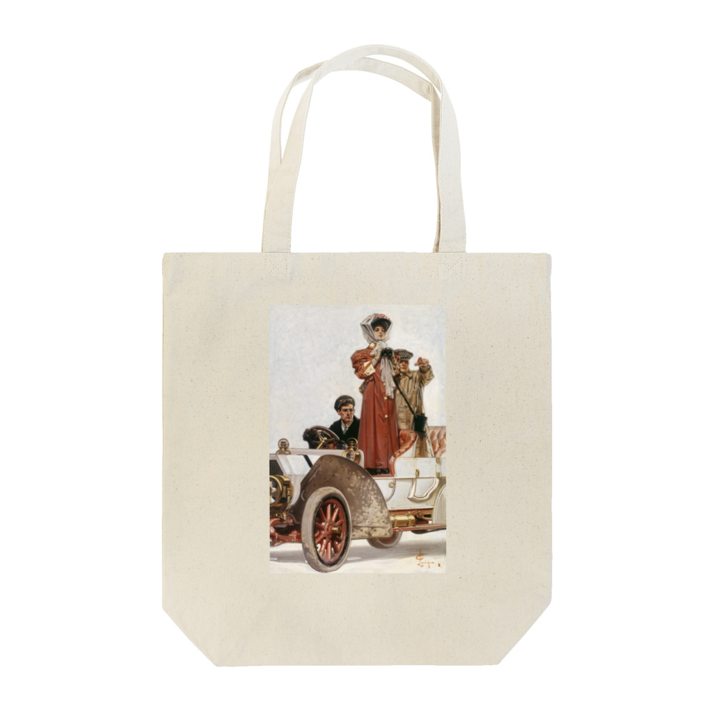 世界の絵画アートグッズのJ・C・ライエンデッカー《貴婦人と自動車》 トートバッグ