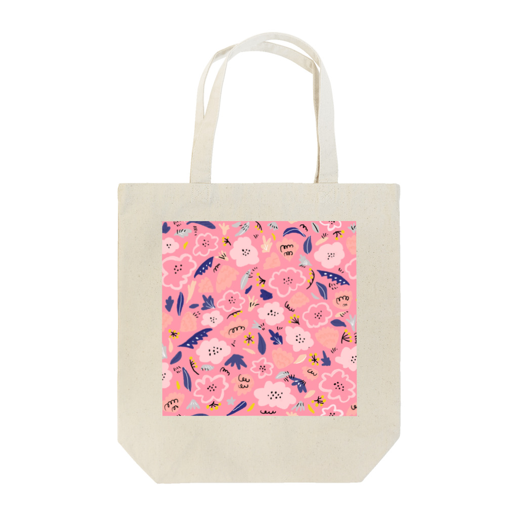 Katie（カチエ）の抽象的な手描きの花柄（ピンク） Tote Bag