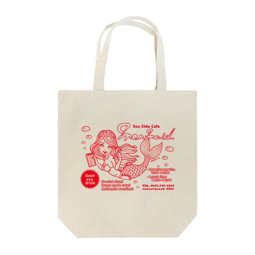 onion.vcのSea Side Cafe Mermaid  (red) Tote Bag