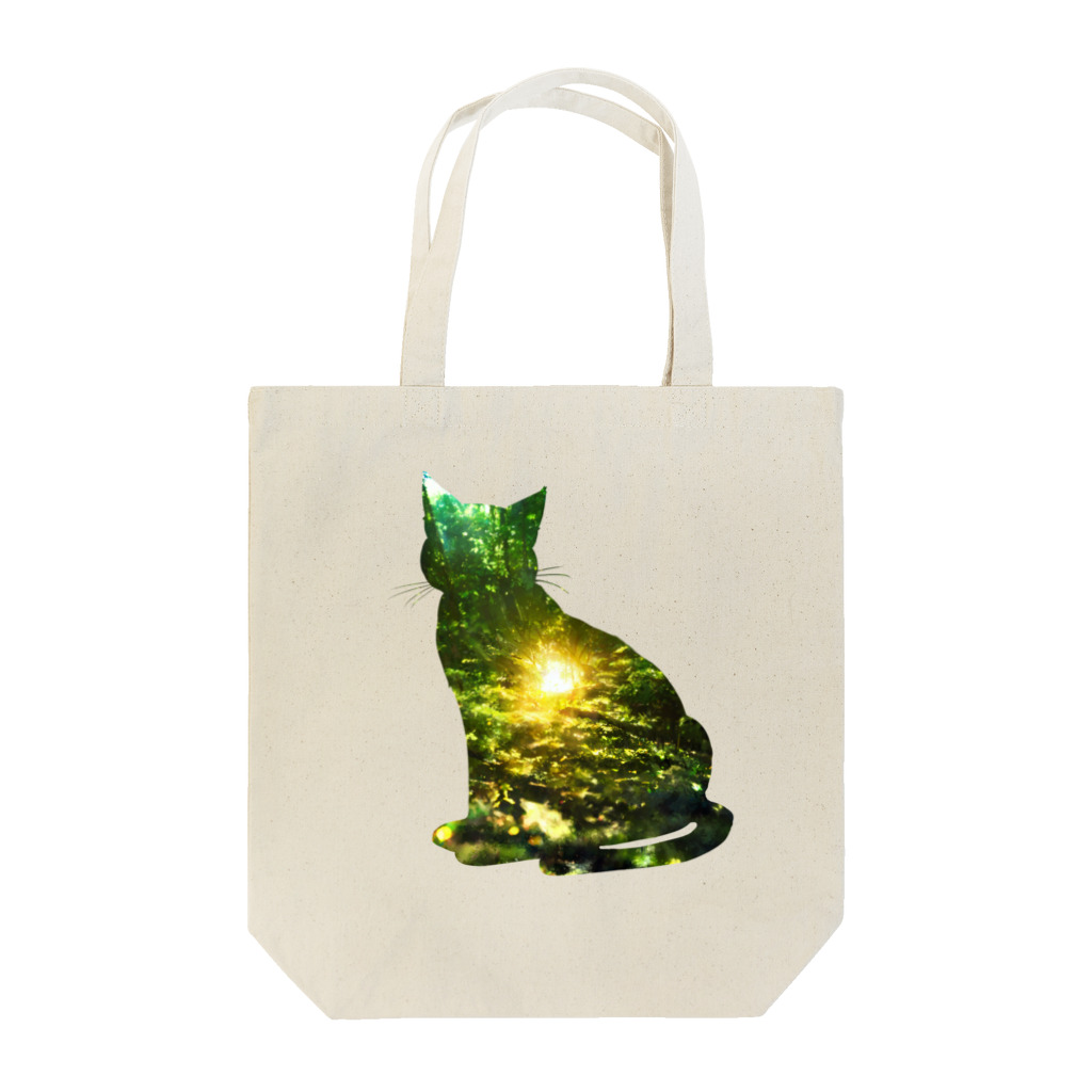 猫との風景の深い森と猫002 Tote Bag