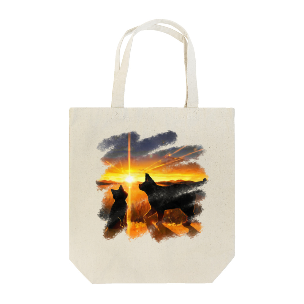 猫との風景の夕焼けと猫002 Tote Bag