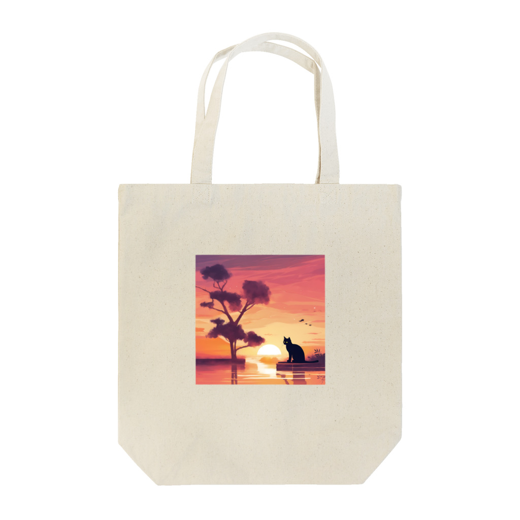 nekonoomotyaの夕日と猫 Tote Bag