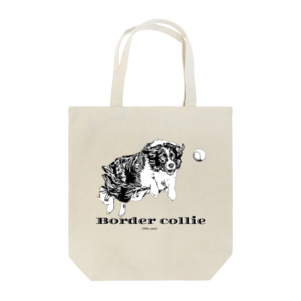 ユニークなワンちゃんデザインのお店のボーダーコリー モノクロデザイン Tote Bag