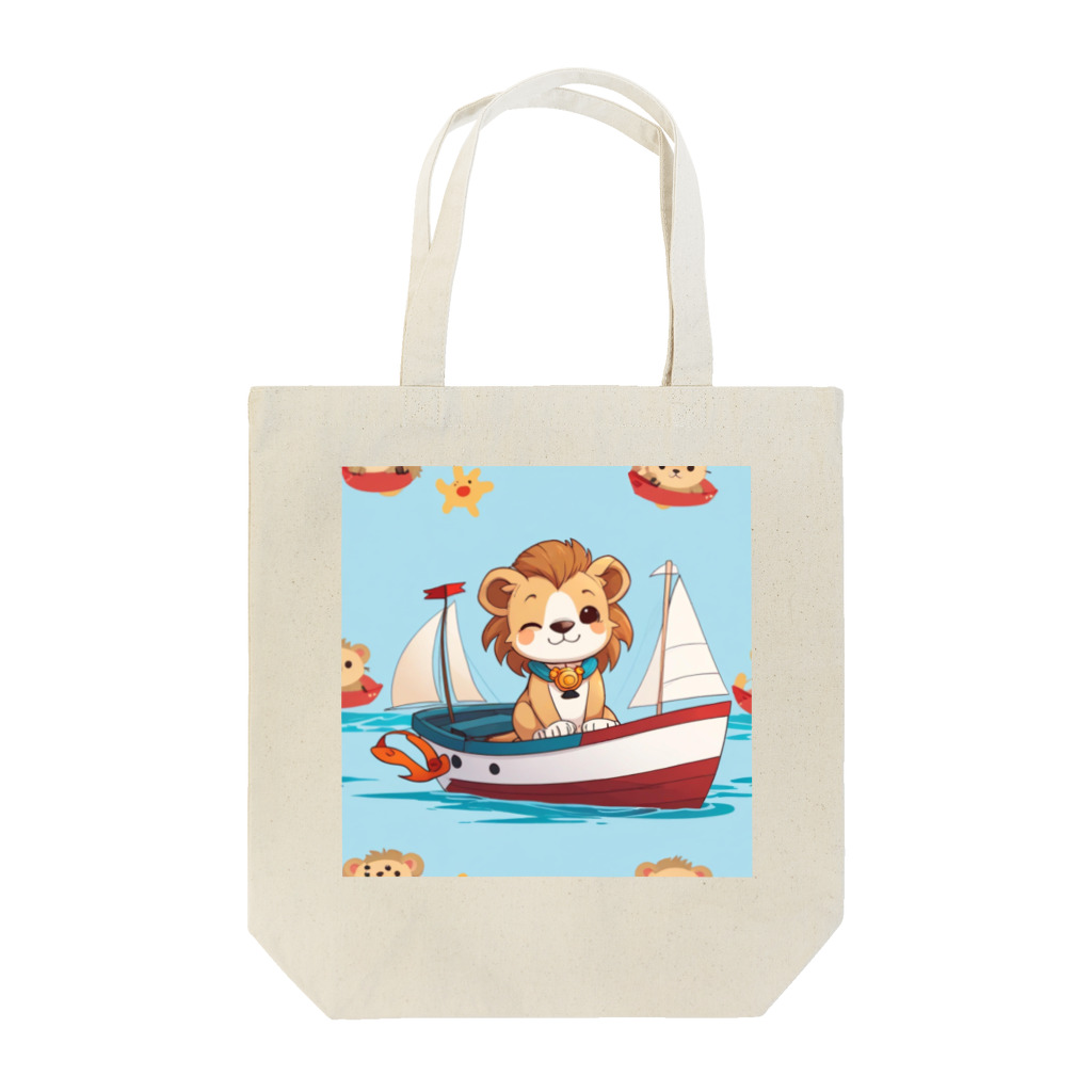 ganeshaのおもちゃのヨットに乗ってかわいいライオンに出会おう Tote Bag