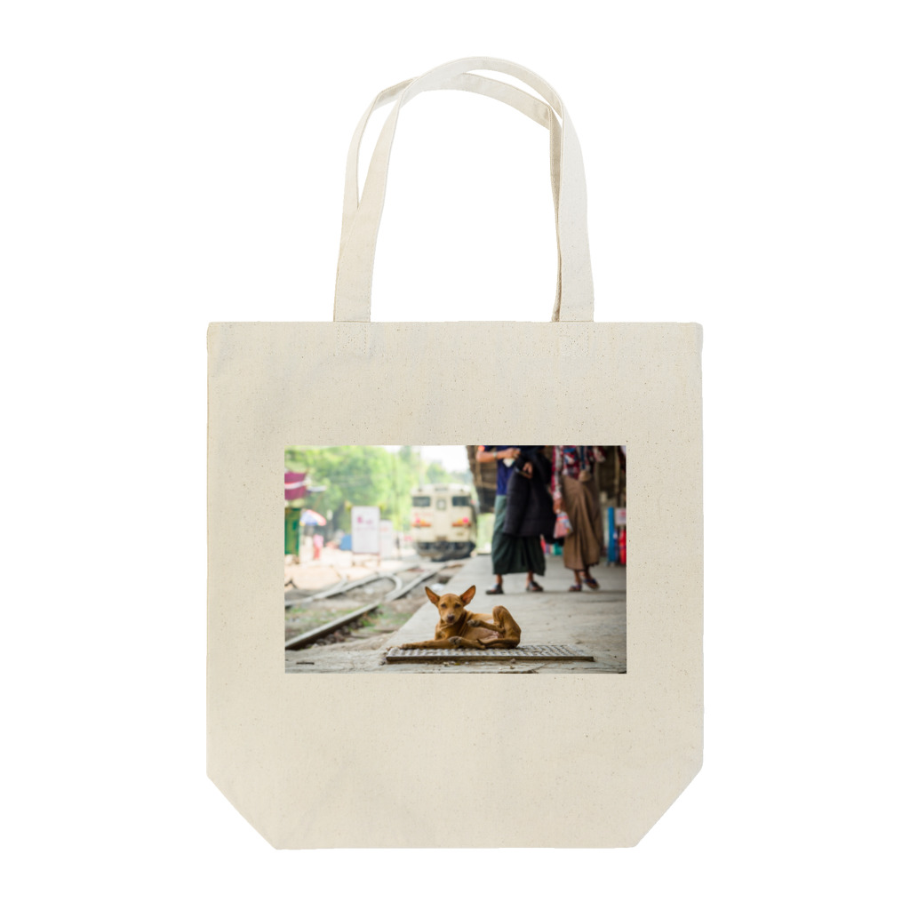 Second_Life_of_Railwaysのマンダレー駅に住む子犬とキハ40系 Tote Bag