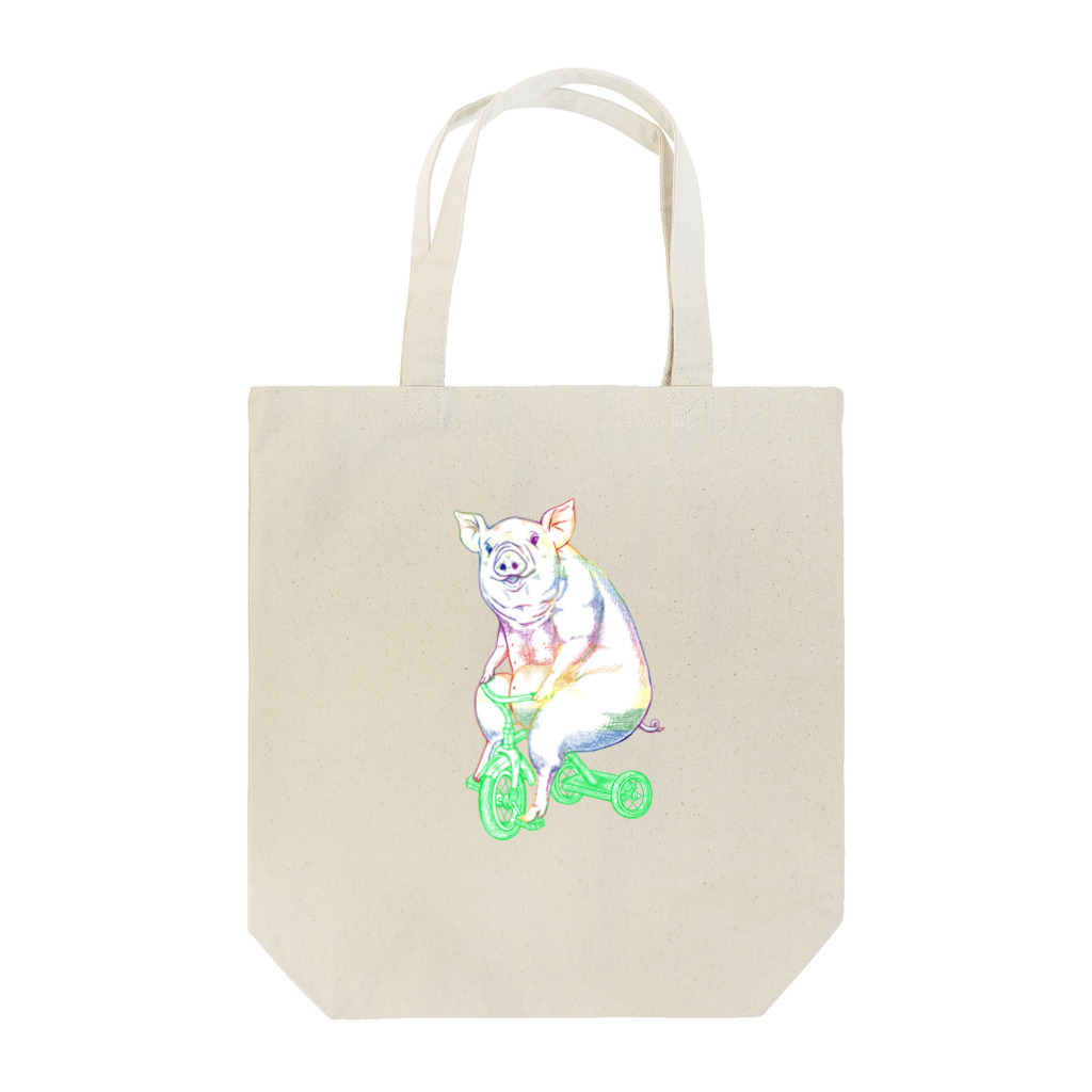 N谷スタジオのブタさんon三輪車～レインボーバージョン～ Tote Bag