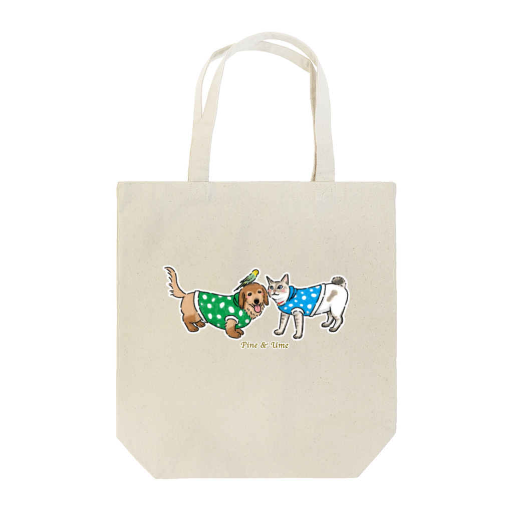 ワンこよみ時々ネコのお揃い ダックス ＆ 猫 Pine & Ume Tote Bag