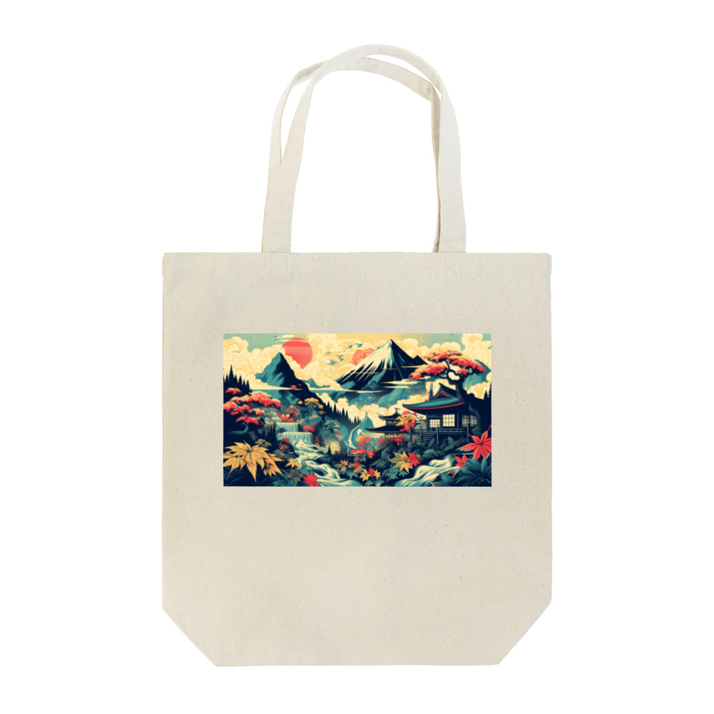 テクノ浮世絵の光彩を放つ自然 - 日本の山々 Tote Bag