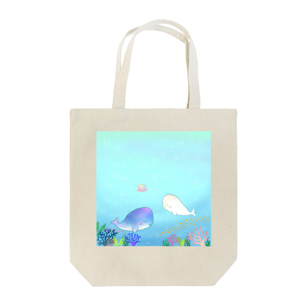 まぁの海の生き物屋さんのおひるねクジラとシロイルカさん Tote Bag