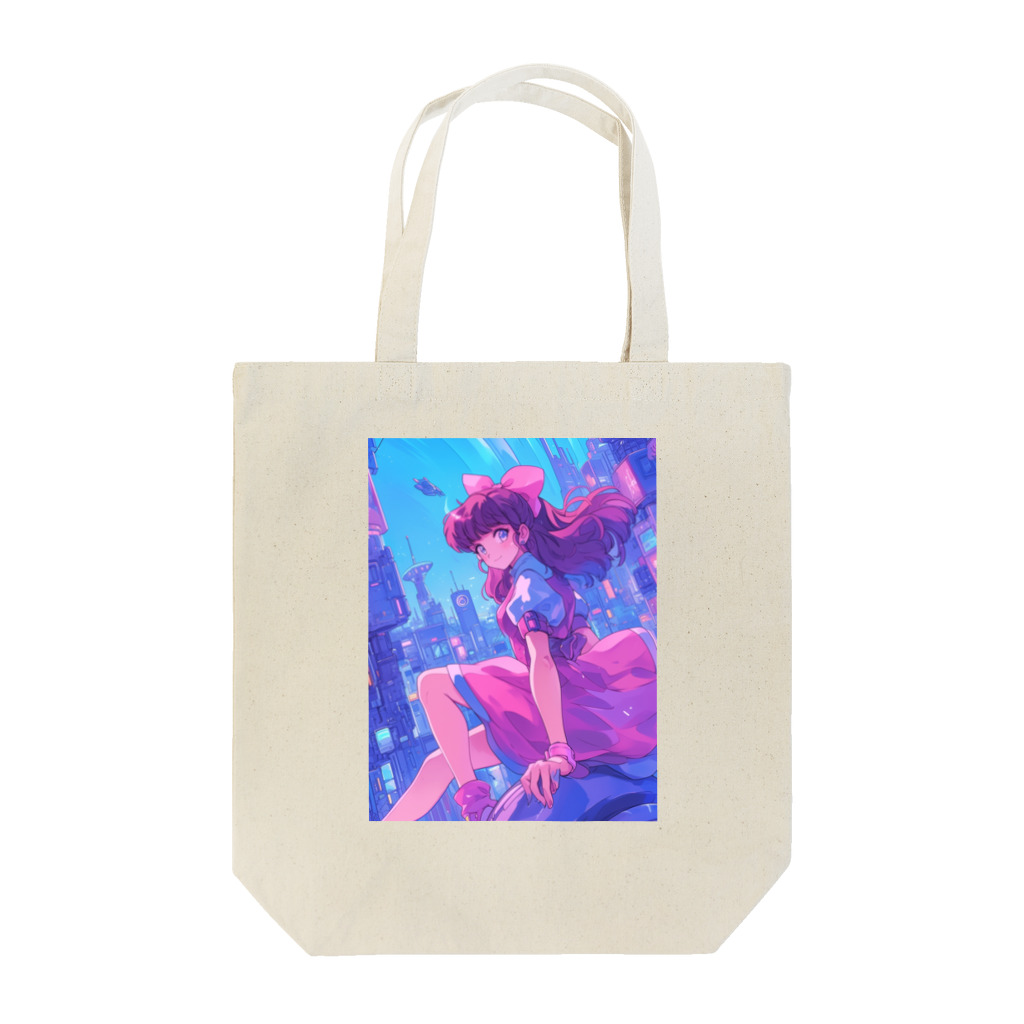 シロクマペンギンの昭和レトロアニメ風近未来ガール Tote Bag