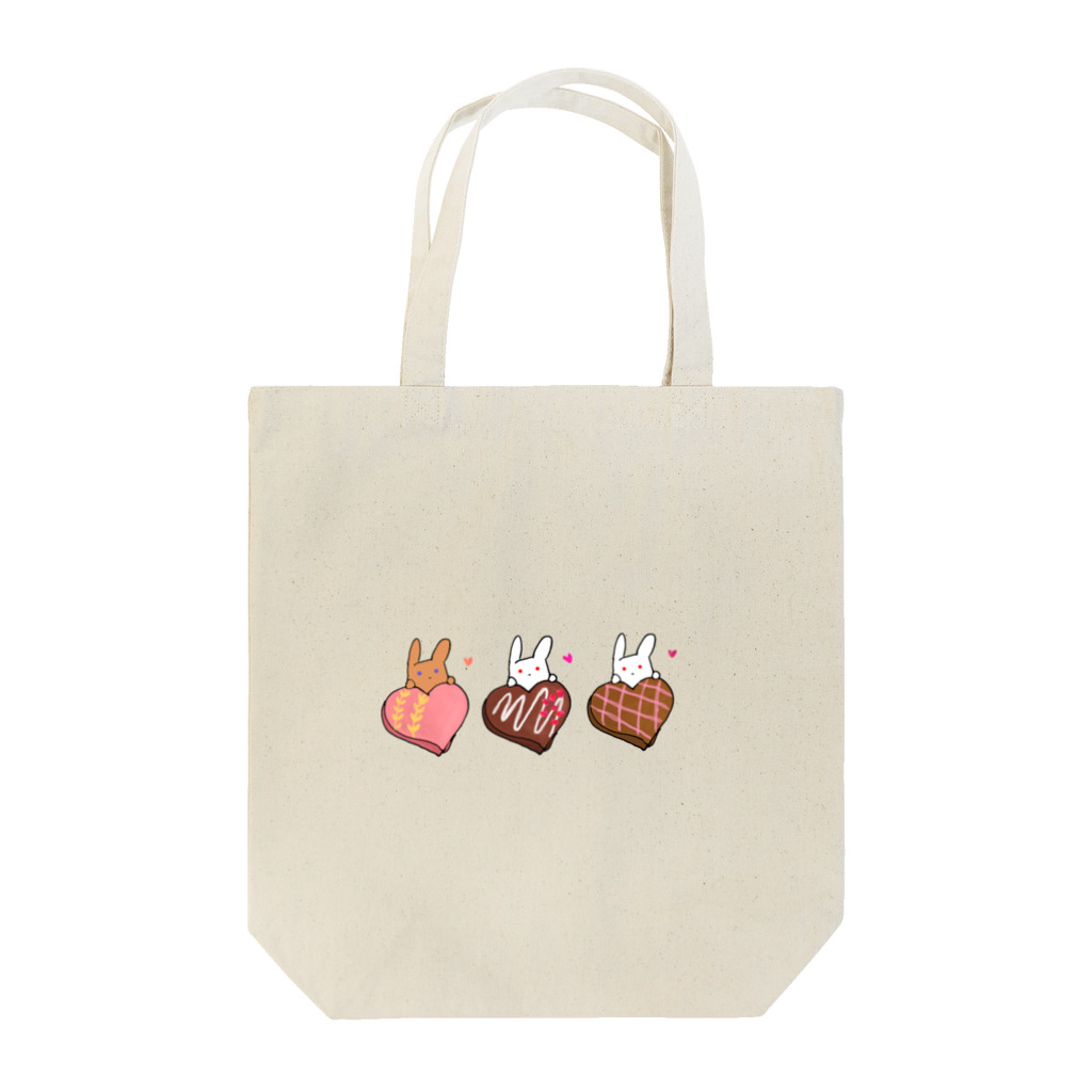 もふりんごのうさぎと桃・ラズベリークランチ・チェックのチョコレート トートバッグ