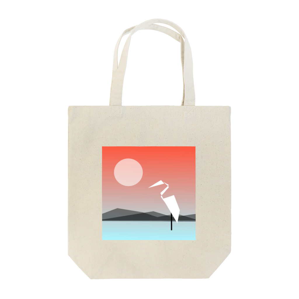 エアレーションの独り言の田んぼとサギと赤い空。 Tote Bag