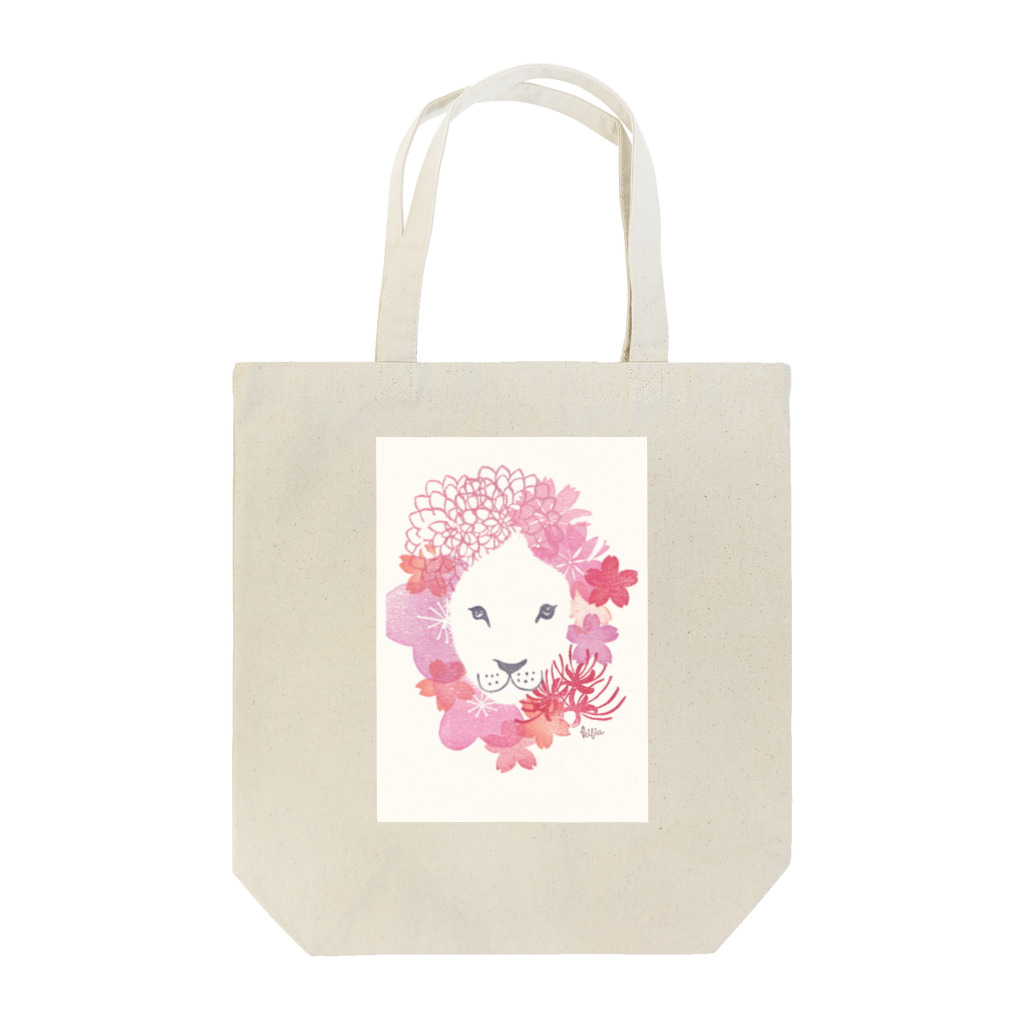 消しゴムはんこ工房kibiuの花ライオン Tote Bag