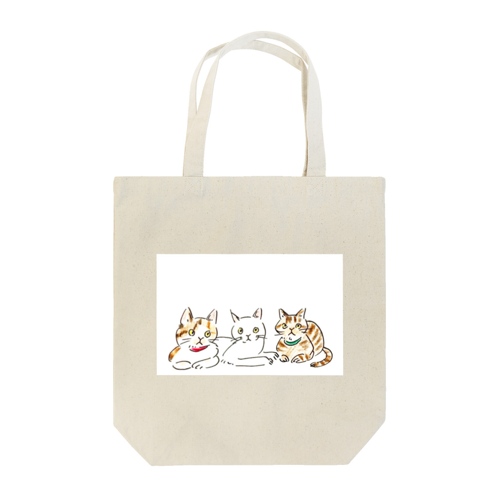 ま ゆ げ ち ゃ ん ꒊ:)の三匹の猫 Tote Bag