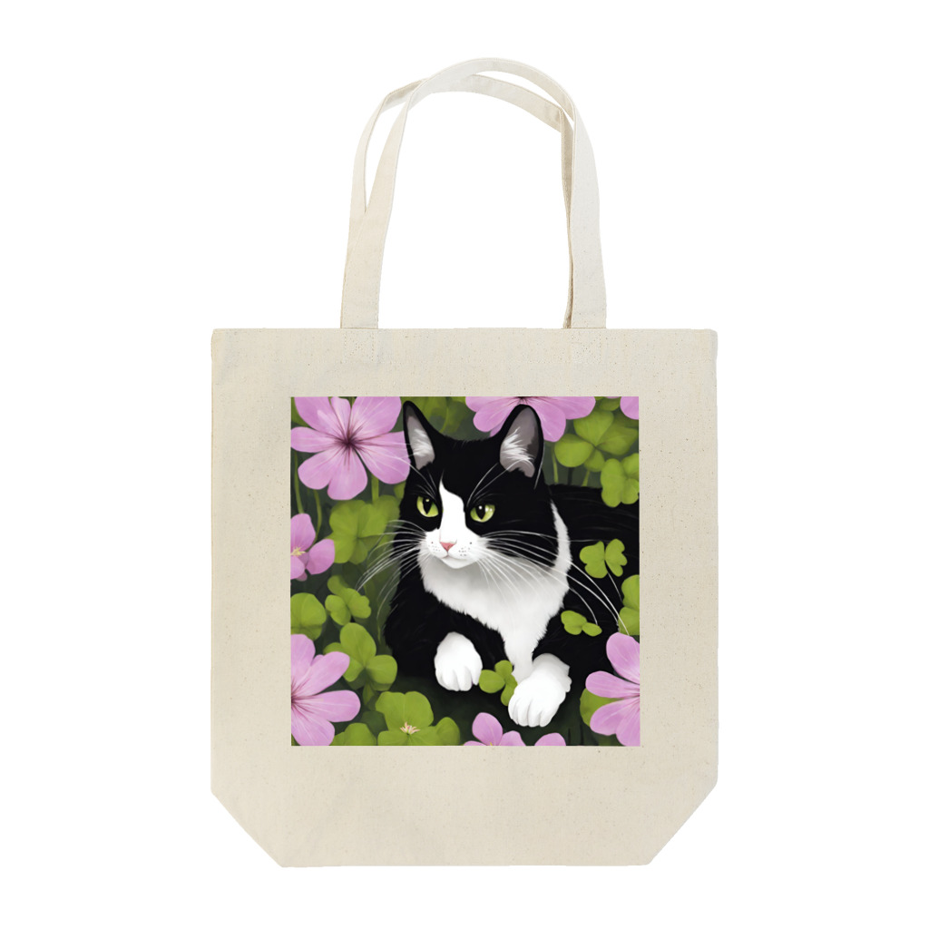 capcat1919のハチワレ白黒猫とオキザリス Tote Bag