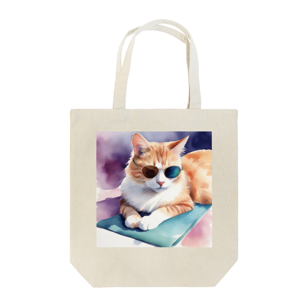 ryusky_333のサングラス姿の猫がヨガポーズでリラックス！ Tote Bag