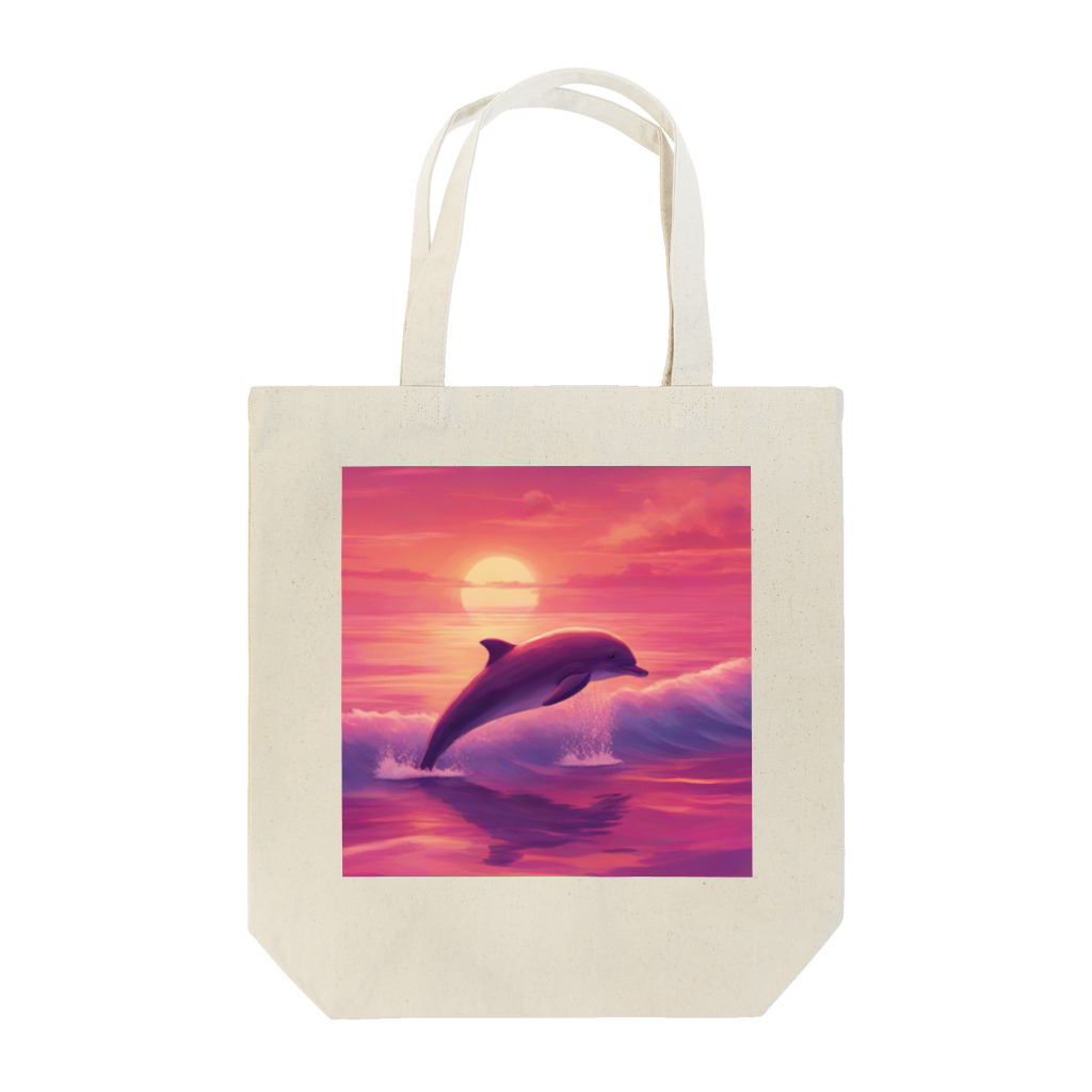 キャリーのサンセットビーチのピンクイルカ Tote Bag