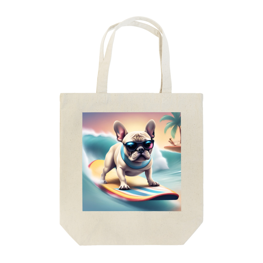 ChicCanvas Boutiqueの波乗り大好きフレンチブルドッグ Tote Bag