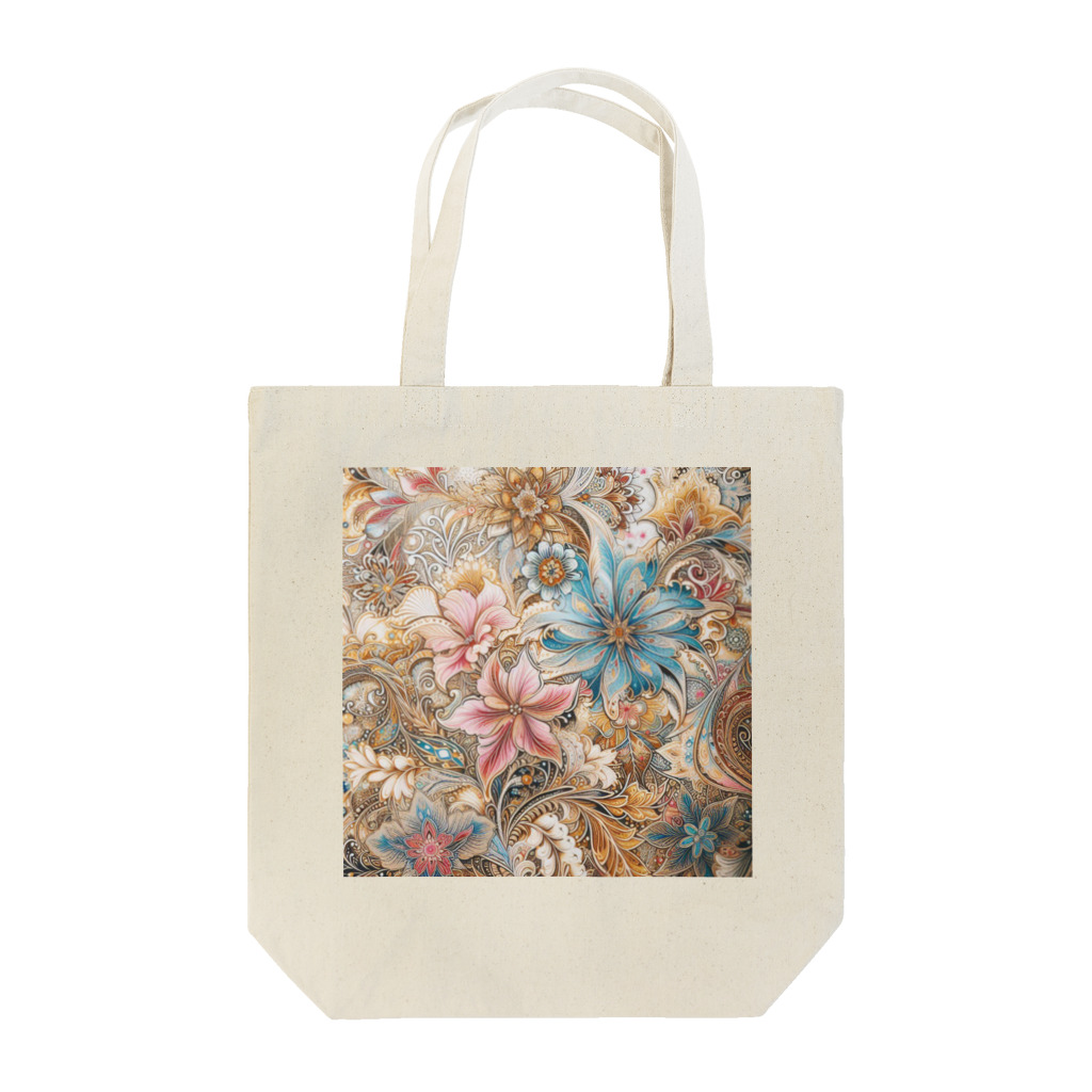 使いやすいデザインがいいね！のお花のバティック柄 Tote Bag