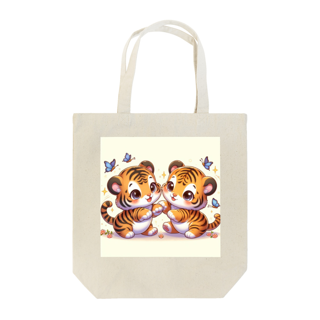 美女 アニメ 風景 のじゃれあうトラさん Tote Bag