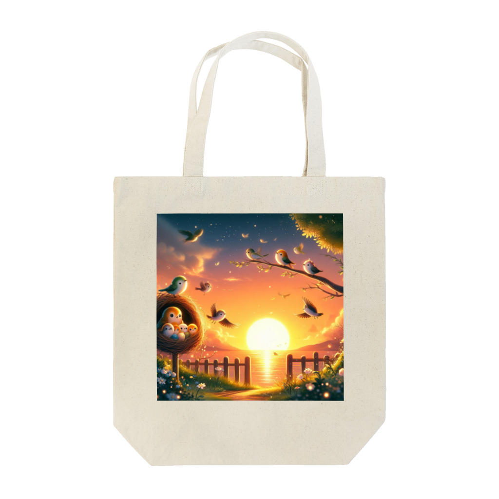 Animal Canvas Collectionの夕焼け小焼けの森の小鳥 Tote Bag