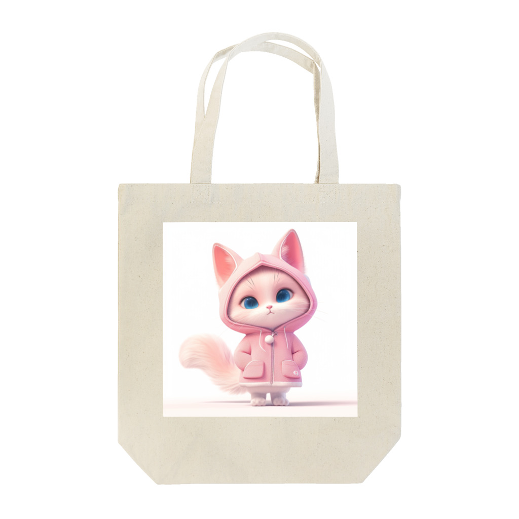 TomaTracksのピンクのパーカーをまとったクールな猫 Tote Bag