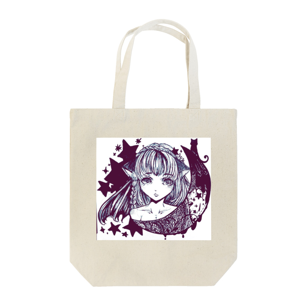 ぺちゃの ○。銀狐堂。○ の三日月猫娘 緋 Tote Bag