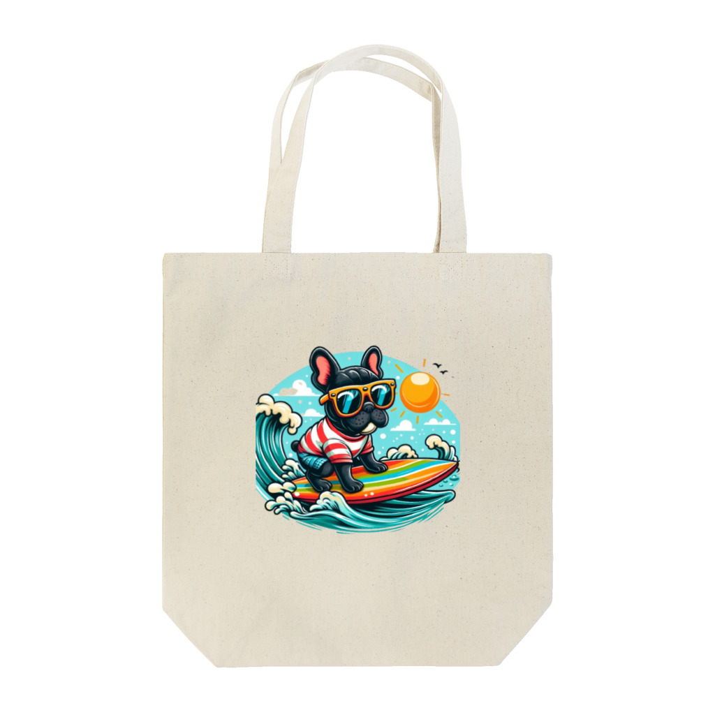 Surfing Dogの波乗りフレンチブルドッグ Tote Bag