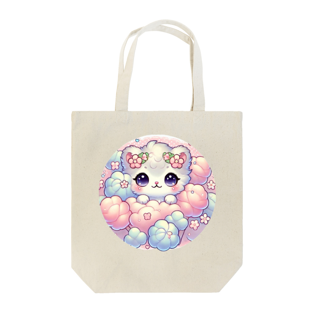 Snow-peaceのふわふわ花飾りの子猫 Tote Bag