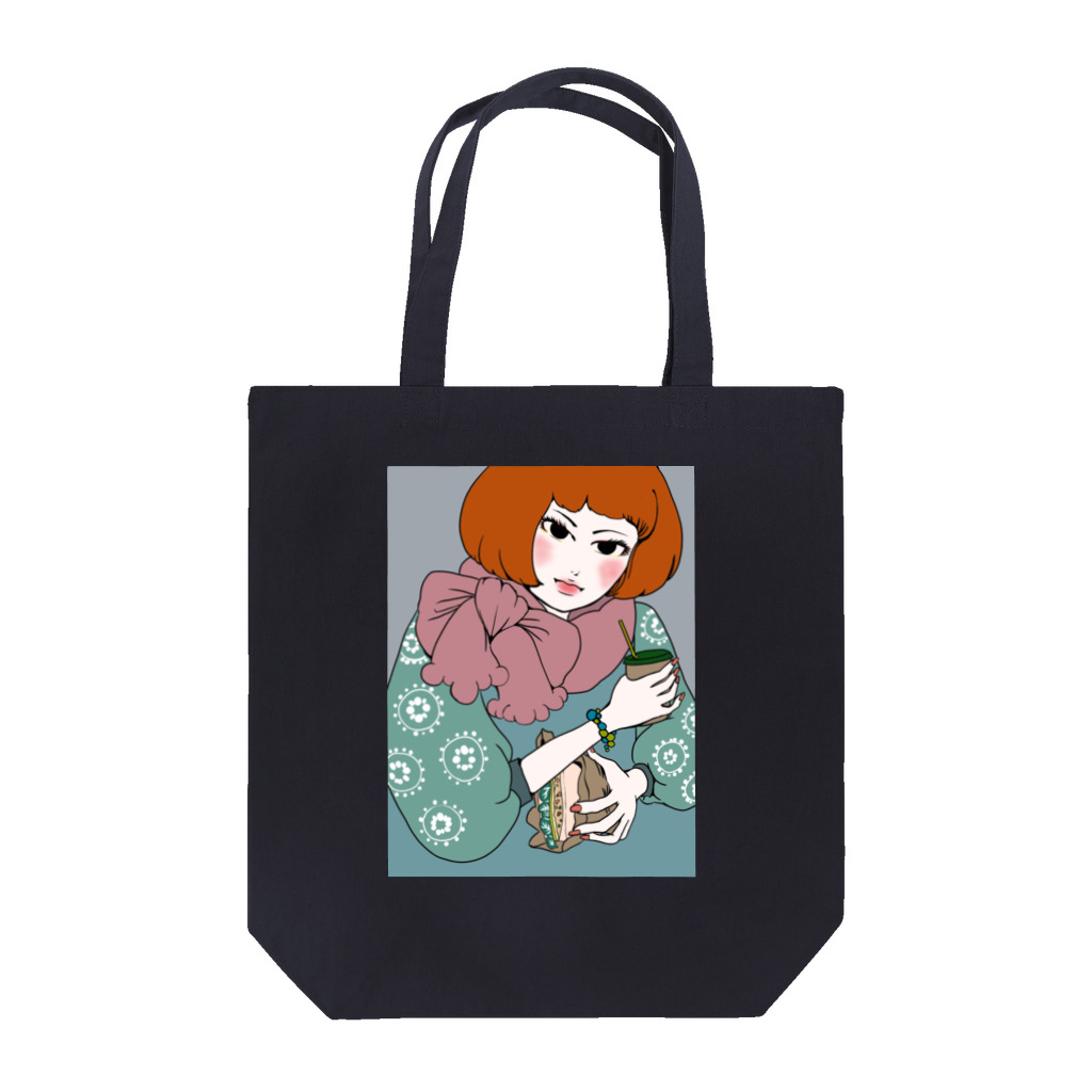 まっすぐなネコ屋さんのカフェ女子ちゃんトートバッグ Tote Bag