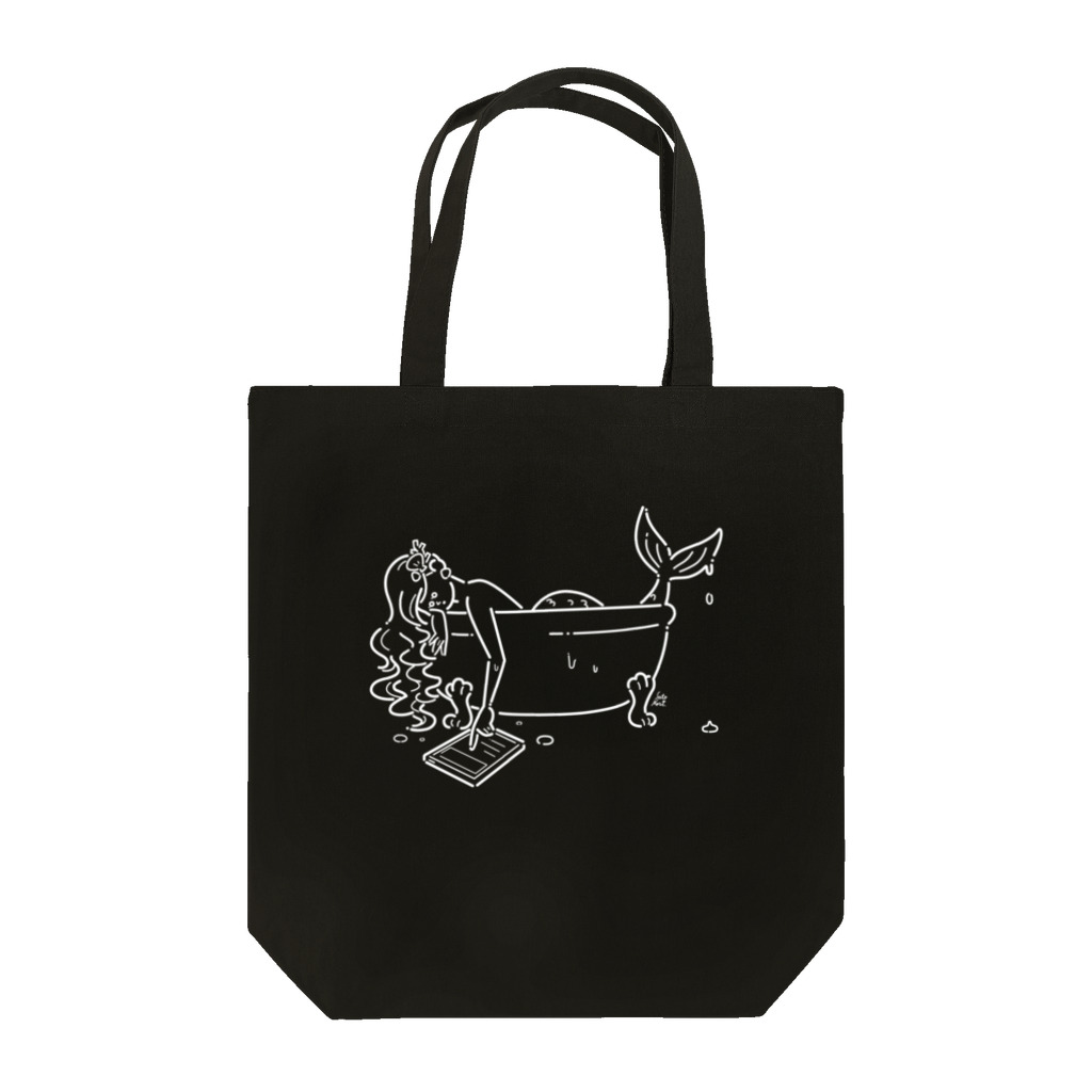 サトウノリコ*の浴室でタブレットを使う人魚【しろ】 Tote Bag