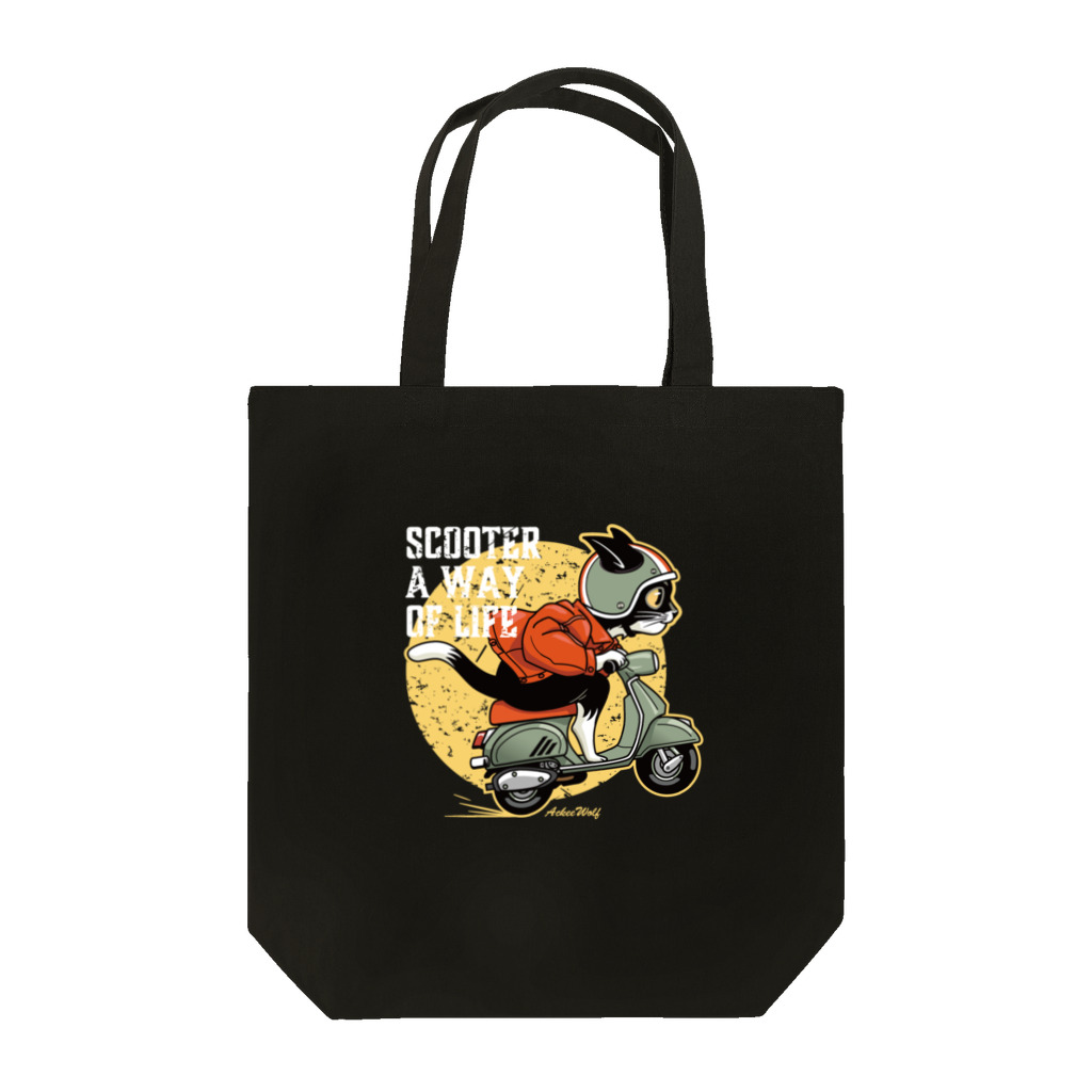 AckeeWolf Art Shopのスクーターに乗った猫 Tote Bag