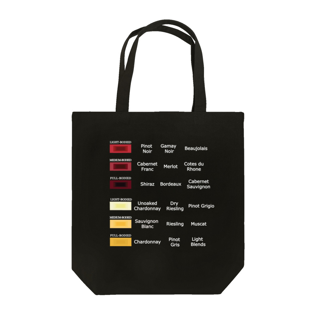 ヒロシオーバーダイブのワイン好きのためのカラーチャート（PART2・白文字) トートバッグ