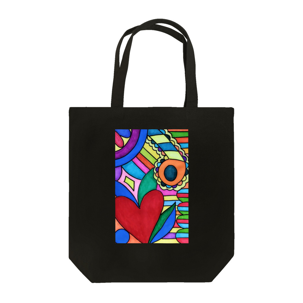 結華の障害者アート 手描きイラスト カラフル ハート Tote Bag