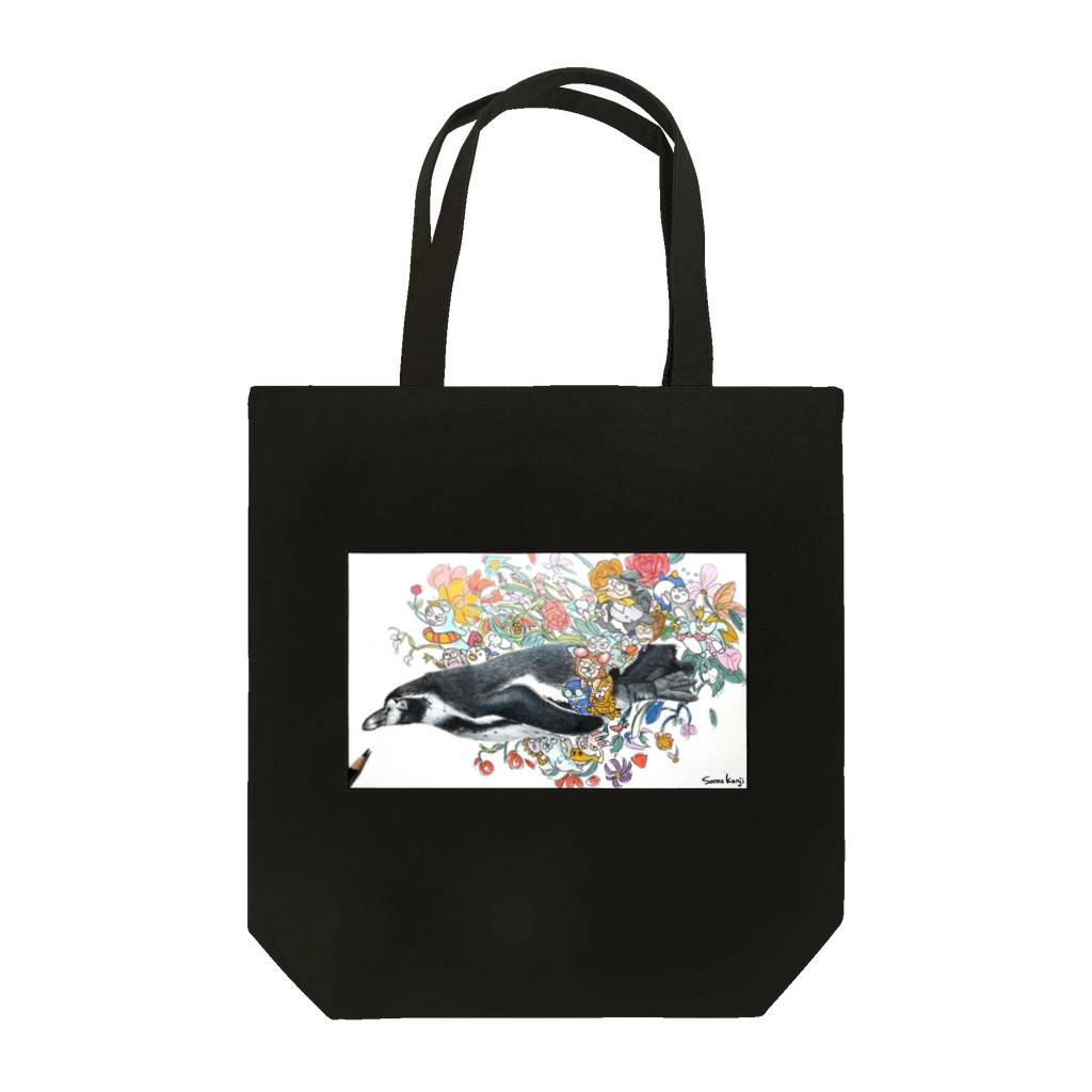 Sonna Kanjiのグッズのペンギン達と花 Tote Bag