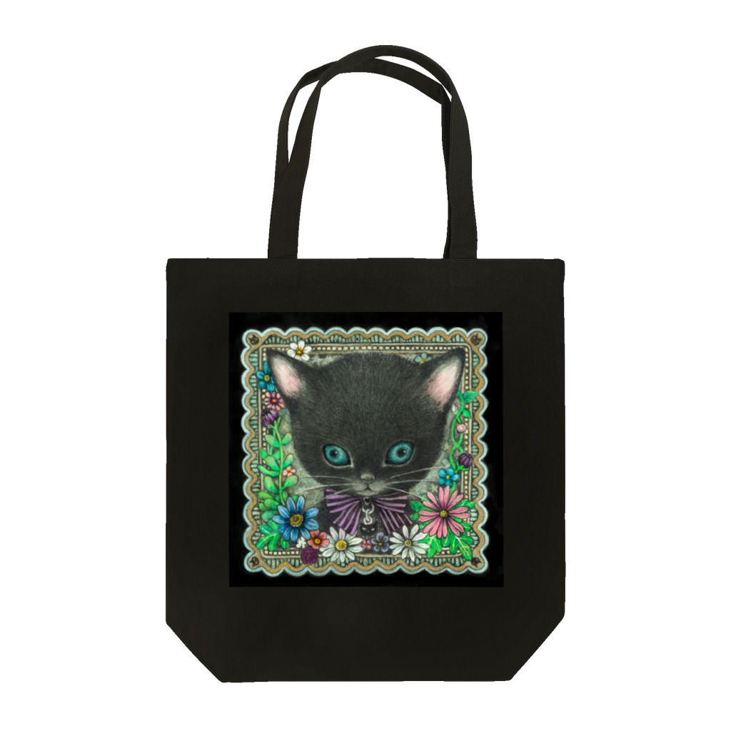 山田雨月shopの黒猫フラワー Tote Bag