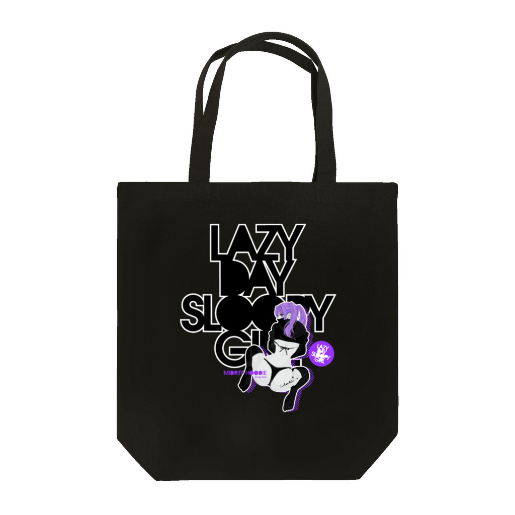 loveclonesのLAZY DAY SLOOPY GIRL 0574 ブラックフーディー女子 エロポップ ロゴ Tote Bag