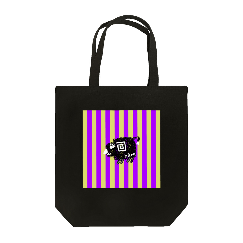 usa100の【黒】紫黄色ストライプ羊 トートバッグ