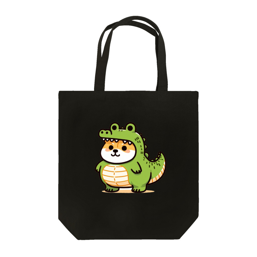 柴犬に囲まれたいのワニの着ぐるみを着た柴犬のイラスト Tote Bag