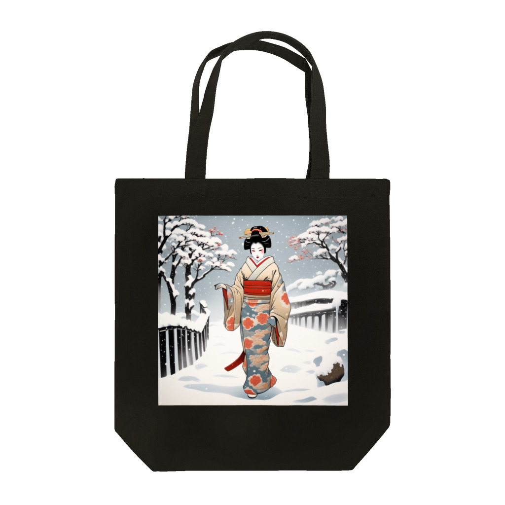 日本の風景 COOL JAPANの日本の風景、冬雪降る中を歩く舞妓さん　MAIKO walking in the snow Tote Bag
