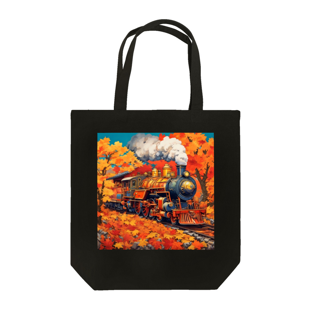 日本の風景 COOL JAPANの日本の風景:紅葉の中を走るSL蒸気機関車、Japanese senery: SL steam locomotive running through autumn leaves Tote Bag