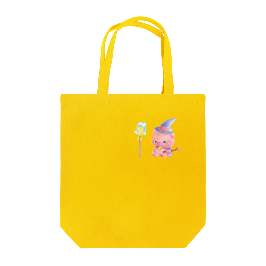 まめぞう君のおへやの逆さホウキにうろたえる子ぶたの魔法使い Tote Bag