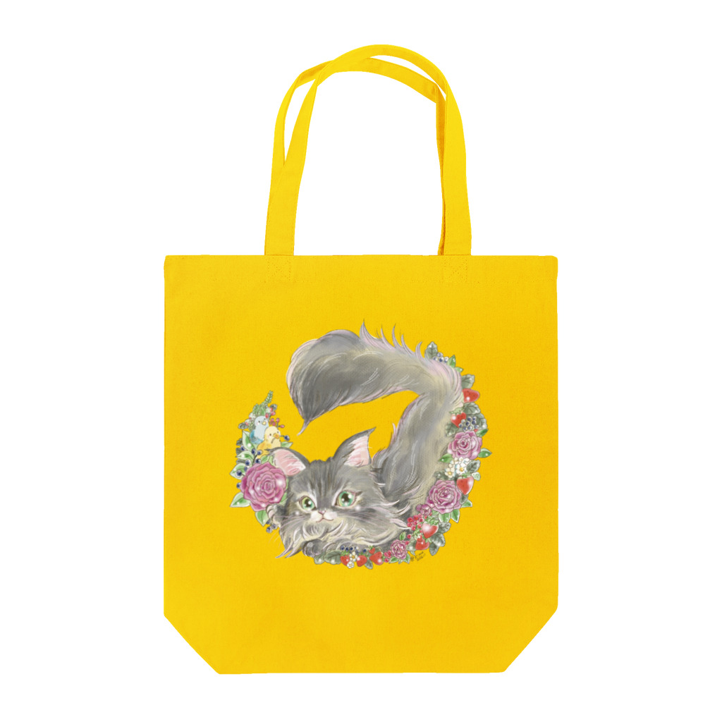 猫のきぬくんのお店のお花のリースとにゃんこ Tote Bag