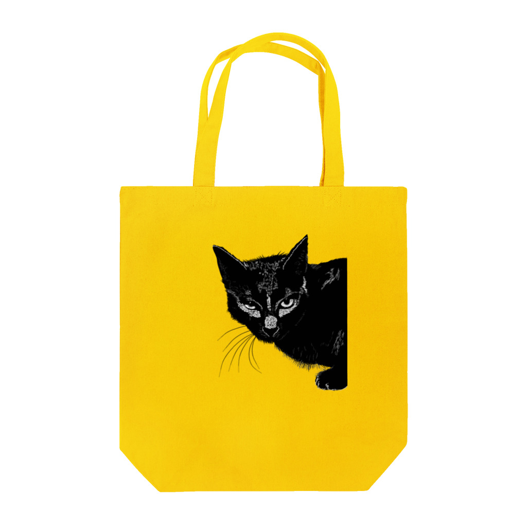 小鳥と映画館のカッコよく覗きに来た黒猫 Tote Bag