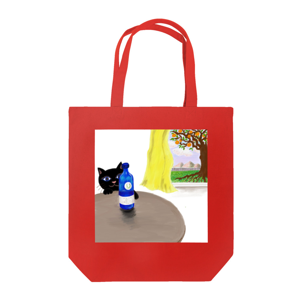 azusaAtoZの黒いねこと青い瓶 トートバッグ
