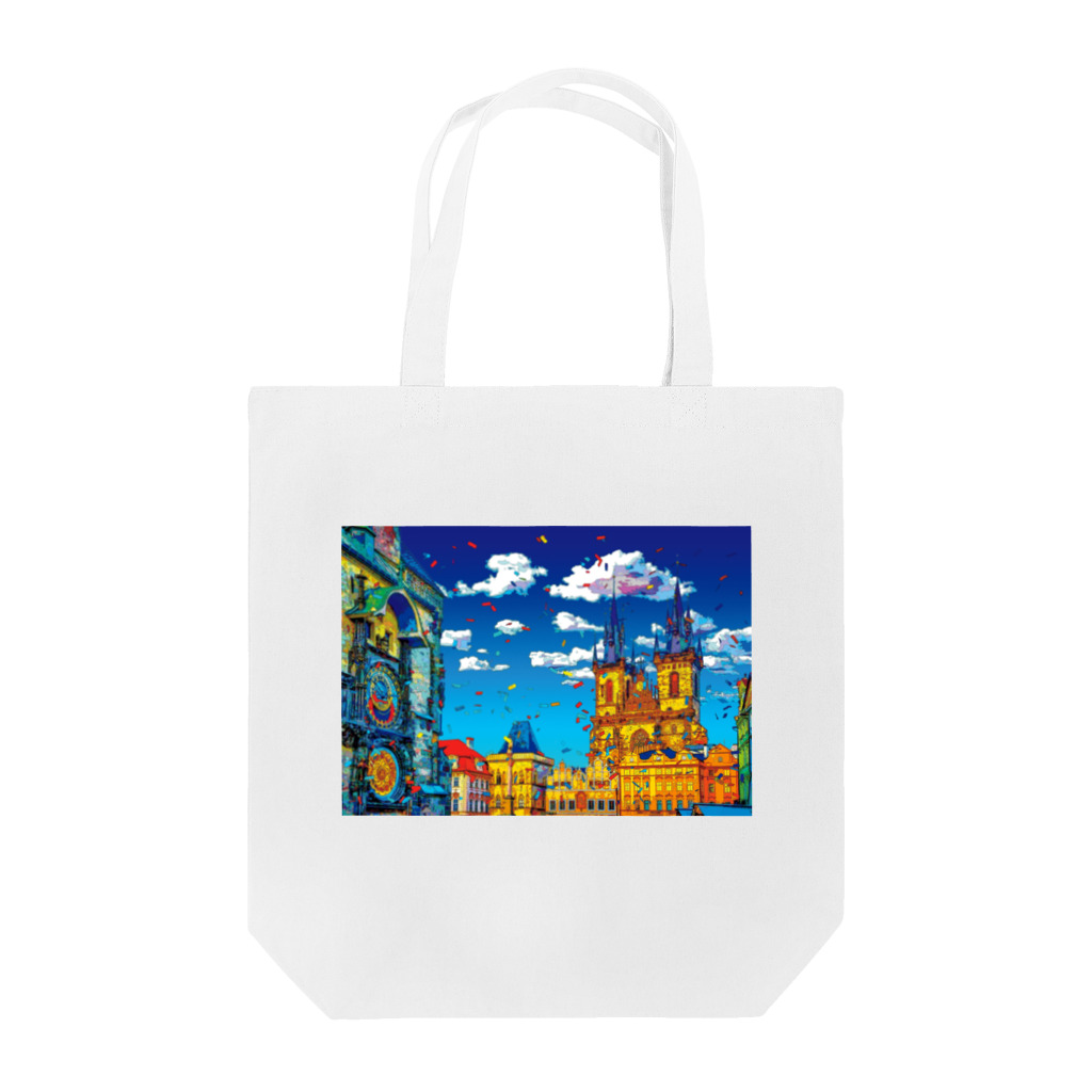 GALLERY misutawoのチェコ プラハの天文時計とティーン教会 Tote Bag