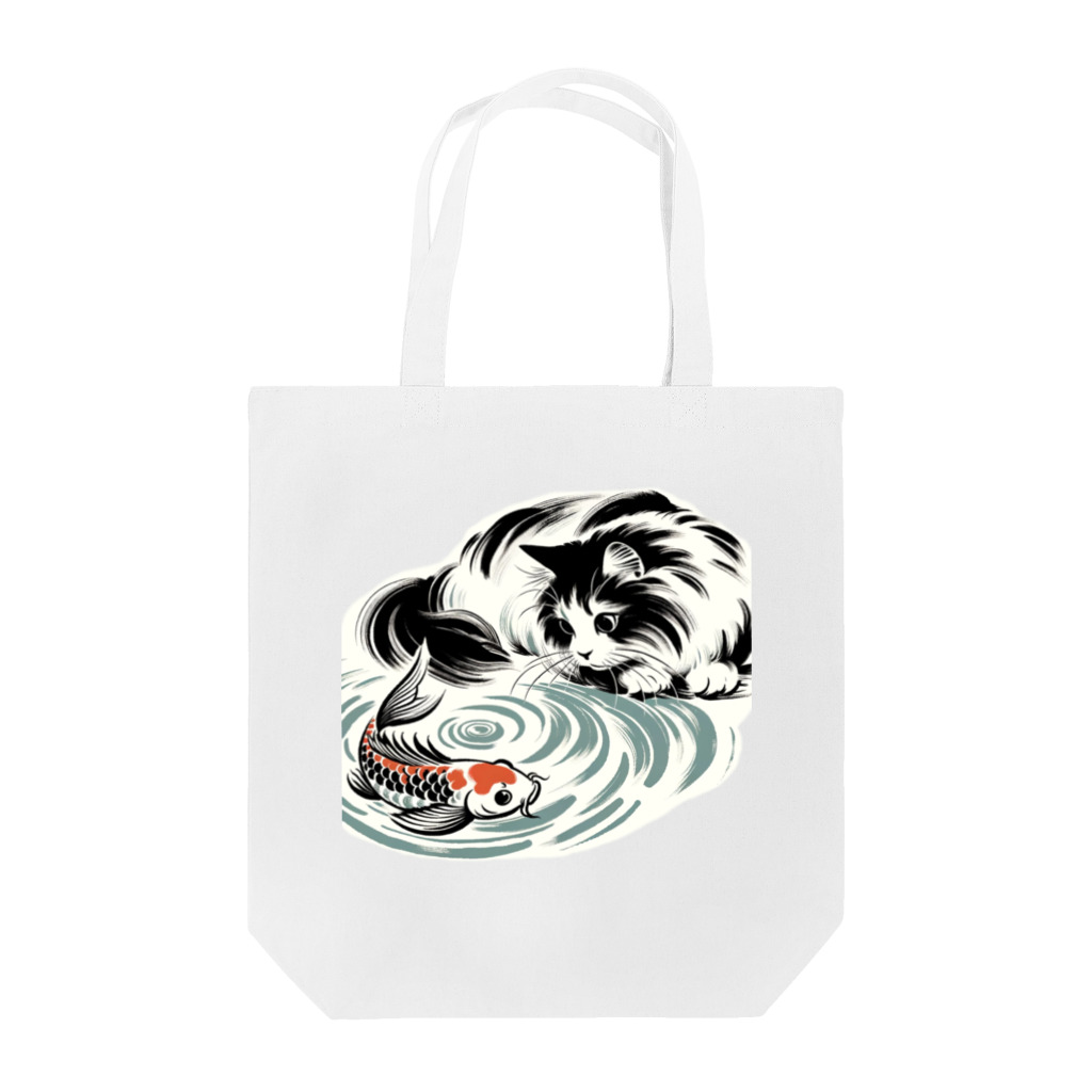 MakotOの猫と鯉（水墨画風） Tote Bag