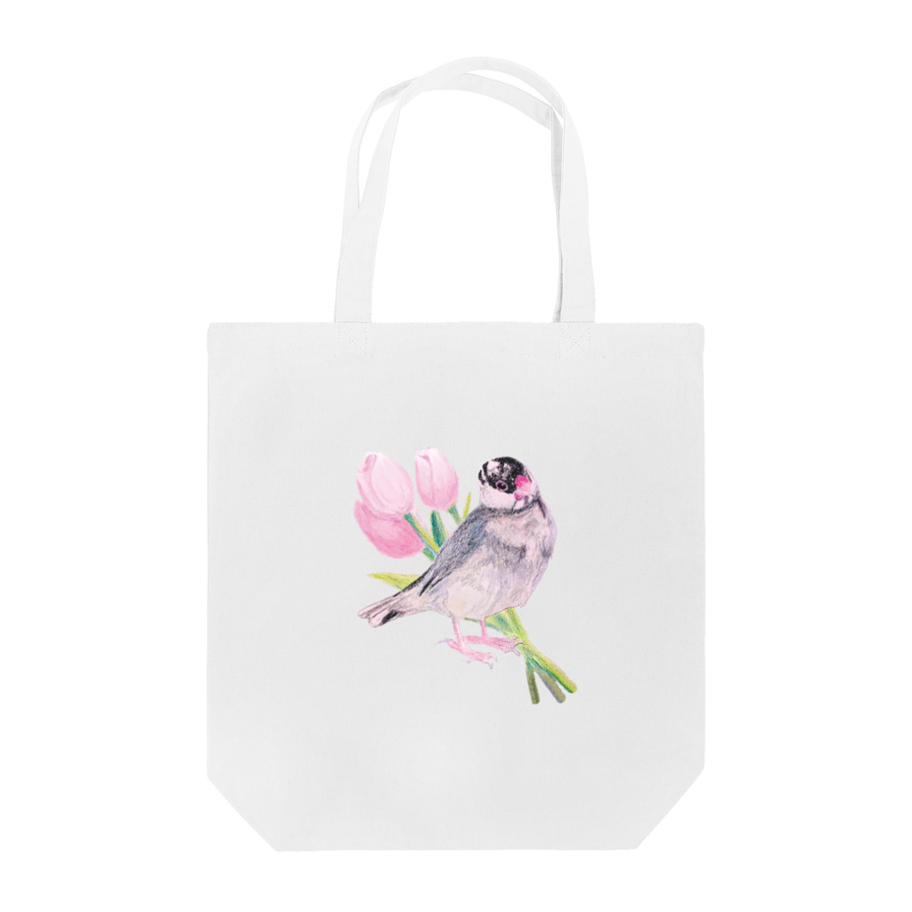 文鳥さんと仲間たちの桜文鳥とチューリップ Tote Bag