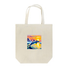 フリーダムの夕暮れの海で跳ねるイルカ　ピクセルアート Tote Bag