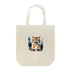 おさけふざけ＠アル中戦隊の怒った猫の表情が鮮やかに描かれた水彩画 トートバッグ